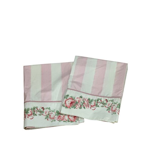 Vintage Laura Ashley Country Roses Standard Pillow Cases Pink White Floral - Picture 1 of 7